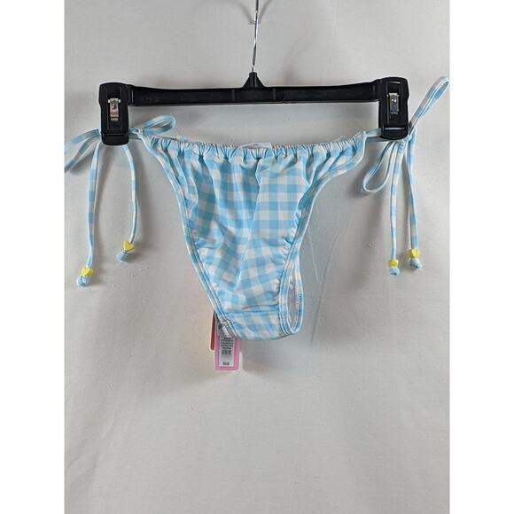 Stoney Clover Lane‎ Bikini Bottom Side Tie Gingham Blue White XS Swimsuit Heart - Picture 9 of 9